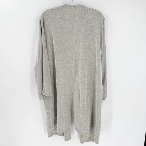 DONNI Gray Striped Ribbed Knit Pockets Open Front Cardigan Women's One Size Plus - Picture 2 of 8